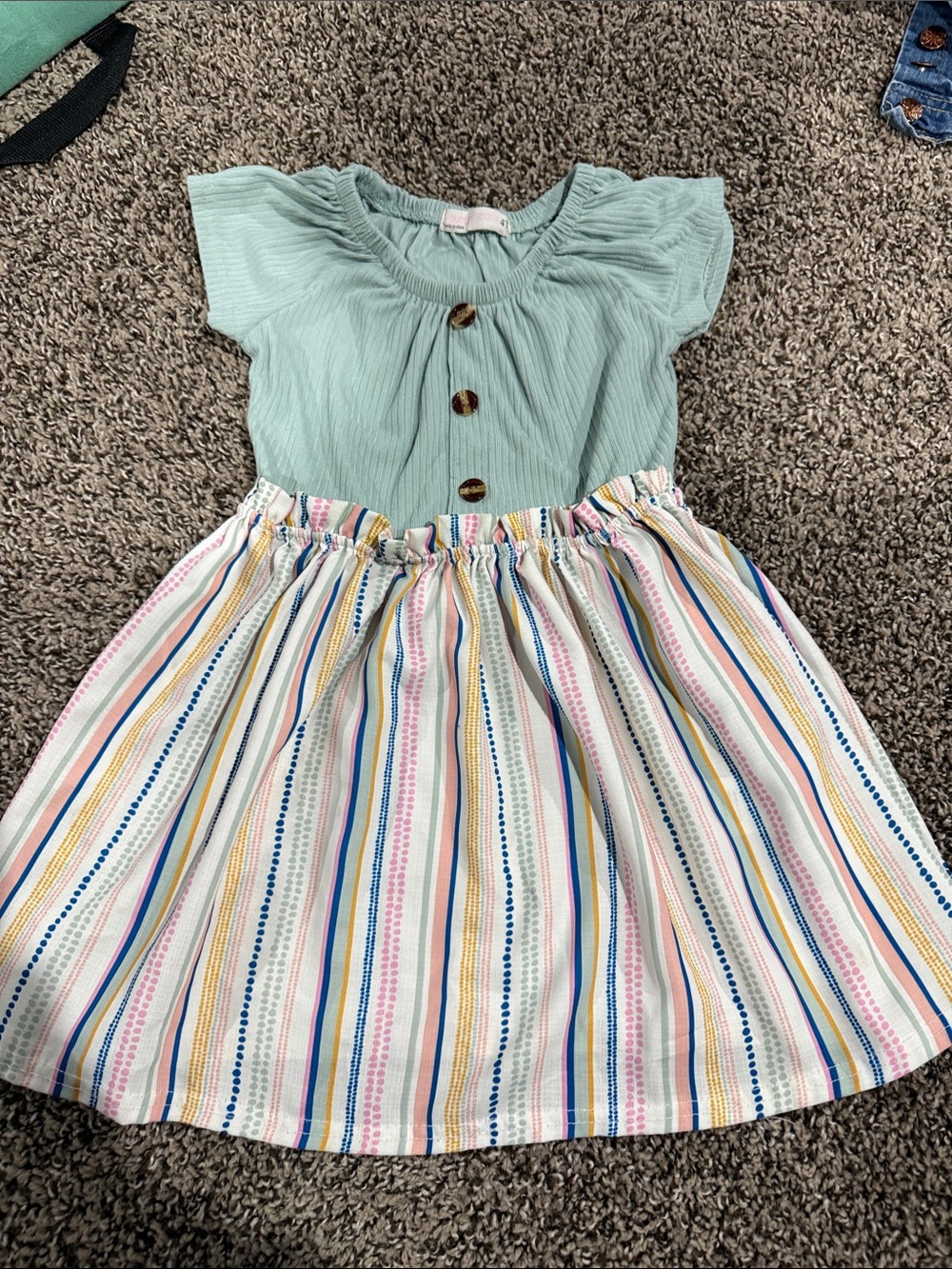 Toddler Girls Mint Green Top and Multi-Stripe Skirt Dress